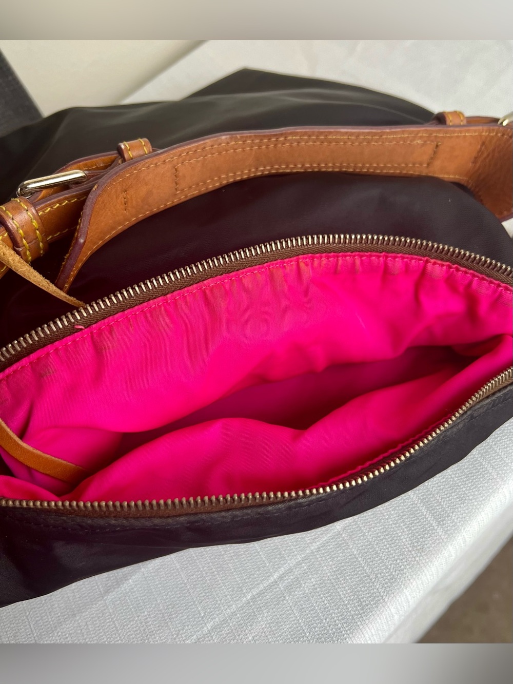 Dooney & Bourke Black Nylon Shoulder Bag with Brown Leather Trim - Picture 9 of 9